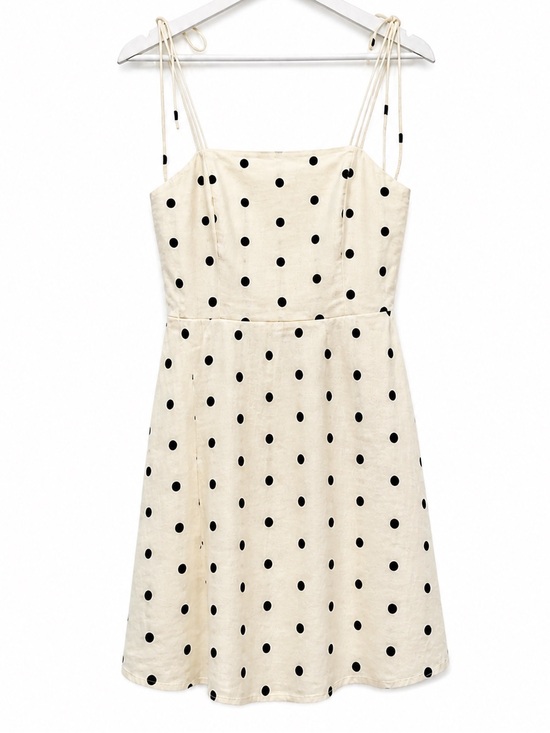 Old Navy Dresses & Skirts - Old Navy Cream & Black Polka Dot Linen Blend Tie Shoulder Mini Dress Size Medium